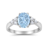 Solitaire Oval Three Stone Simulated Cubic Zirconia 925 Sterling Silver