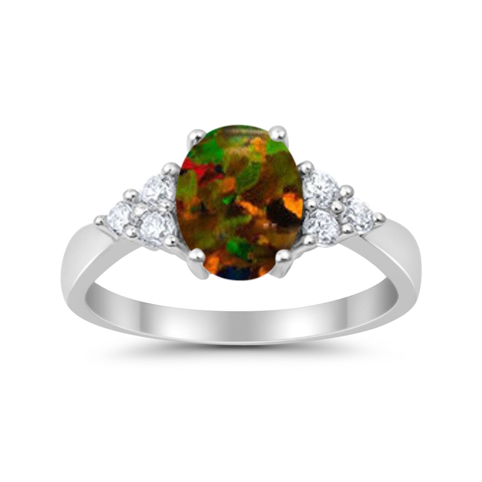 Solitaire Oval Three Stone Simulated Cubic Zirconia 925 Sterling Silver