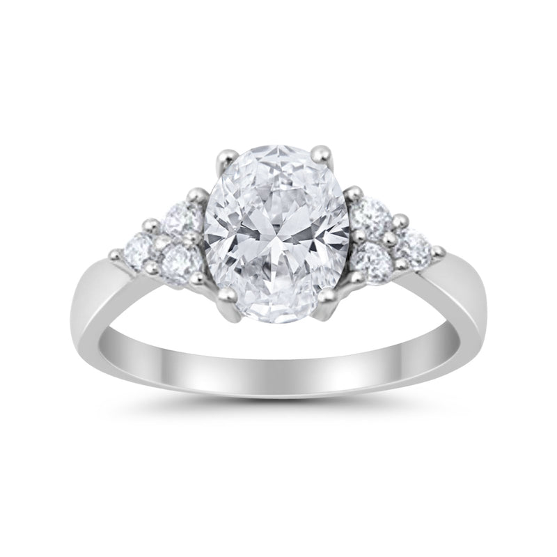 Solitaire Oval Three Stone Simulated Cubic Zirconia 925 Sterling Silver