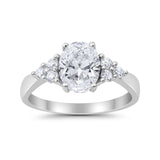 Solitaire Oval Three Stone Simulated Cubic Zirconia 925 Sterling Silver