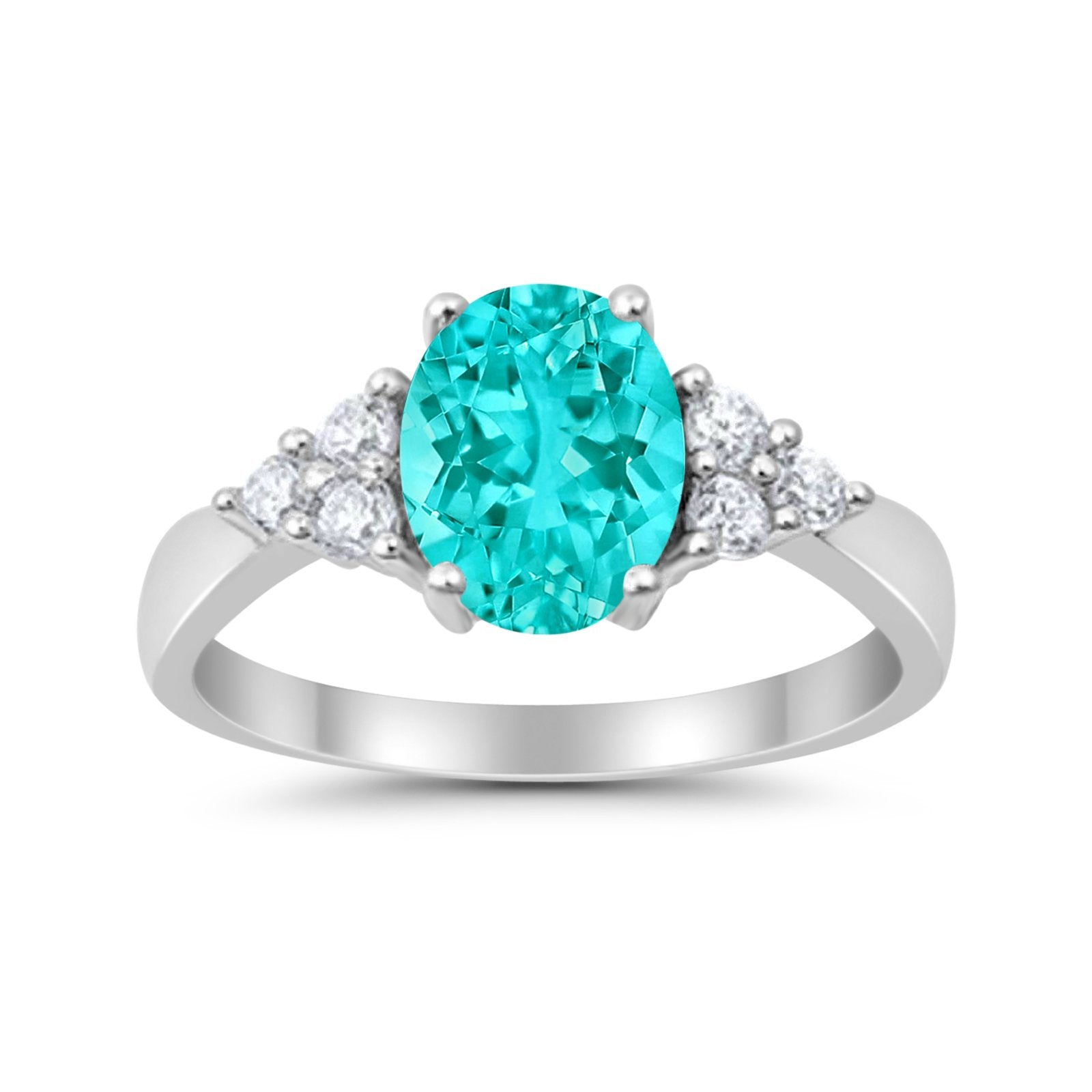Solitaire Oval Three Stone Simulated Cubic Zirconia 925 Sterling Silver