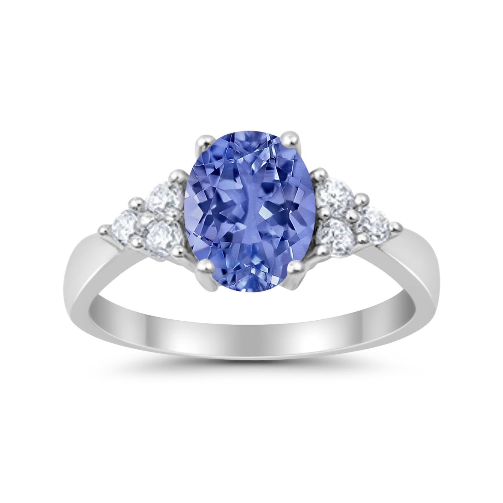 Solitaire Oval Three Stone Simulated Cubic Zirconia 925 Sterling Silver