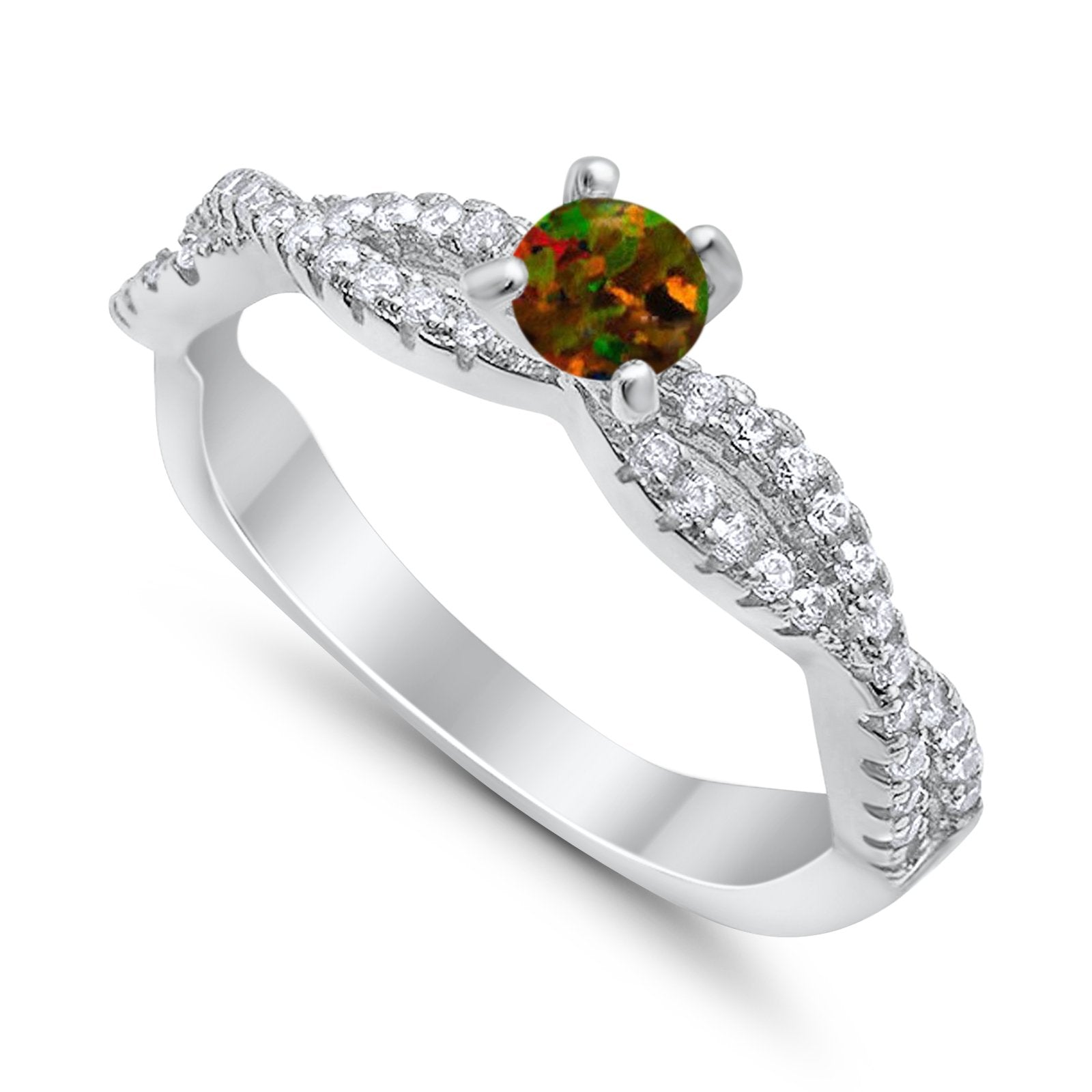Fashion Solitaire Accent Ring Round Cubic Zirconia 925 Sterling Silver