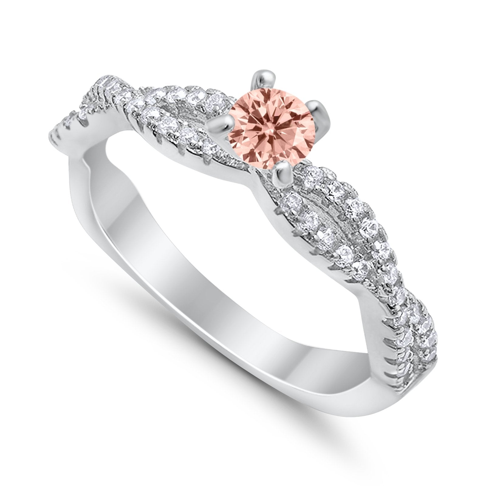 Fashion Solitaire Accent Ring Round Simulated Cubic Zirconia 925 Sterling Silver