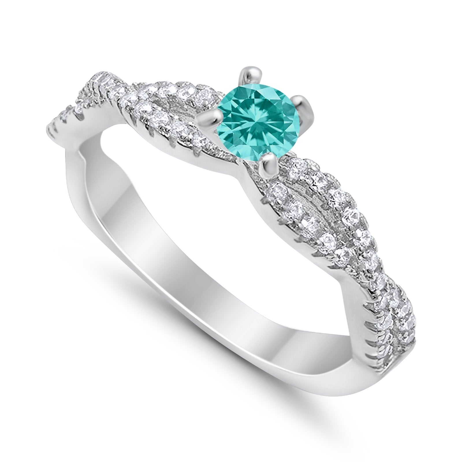 Fashion Solitaire Accent Ring Round Cubic Zirconia 925 Sterling Silver