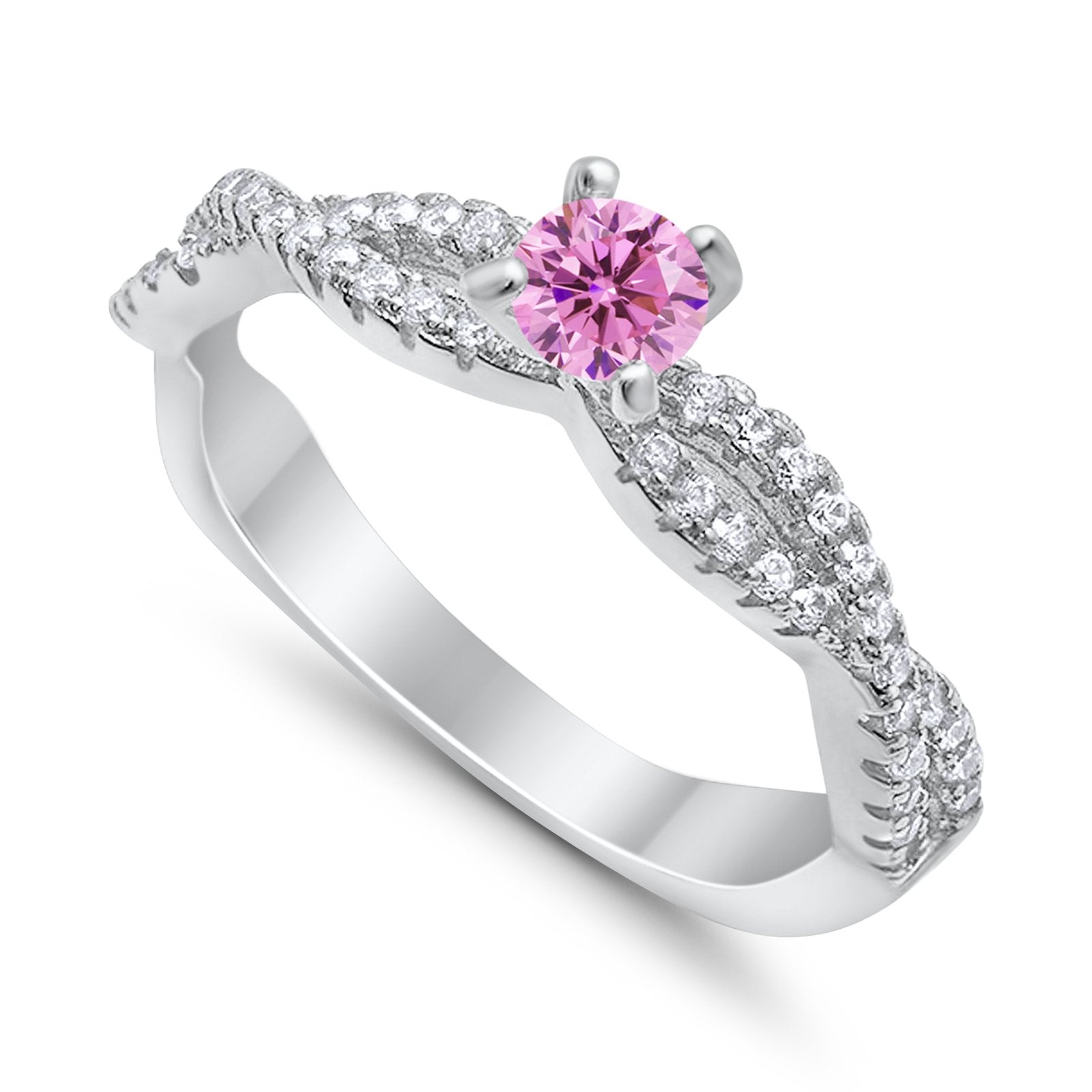 Fashion Solitaire Accent Ring Round Cubic Zirconia 925 Sterling Silver