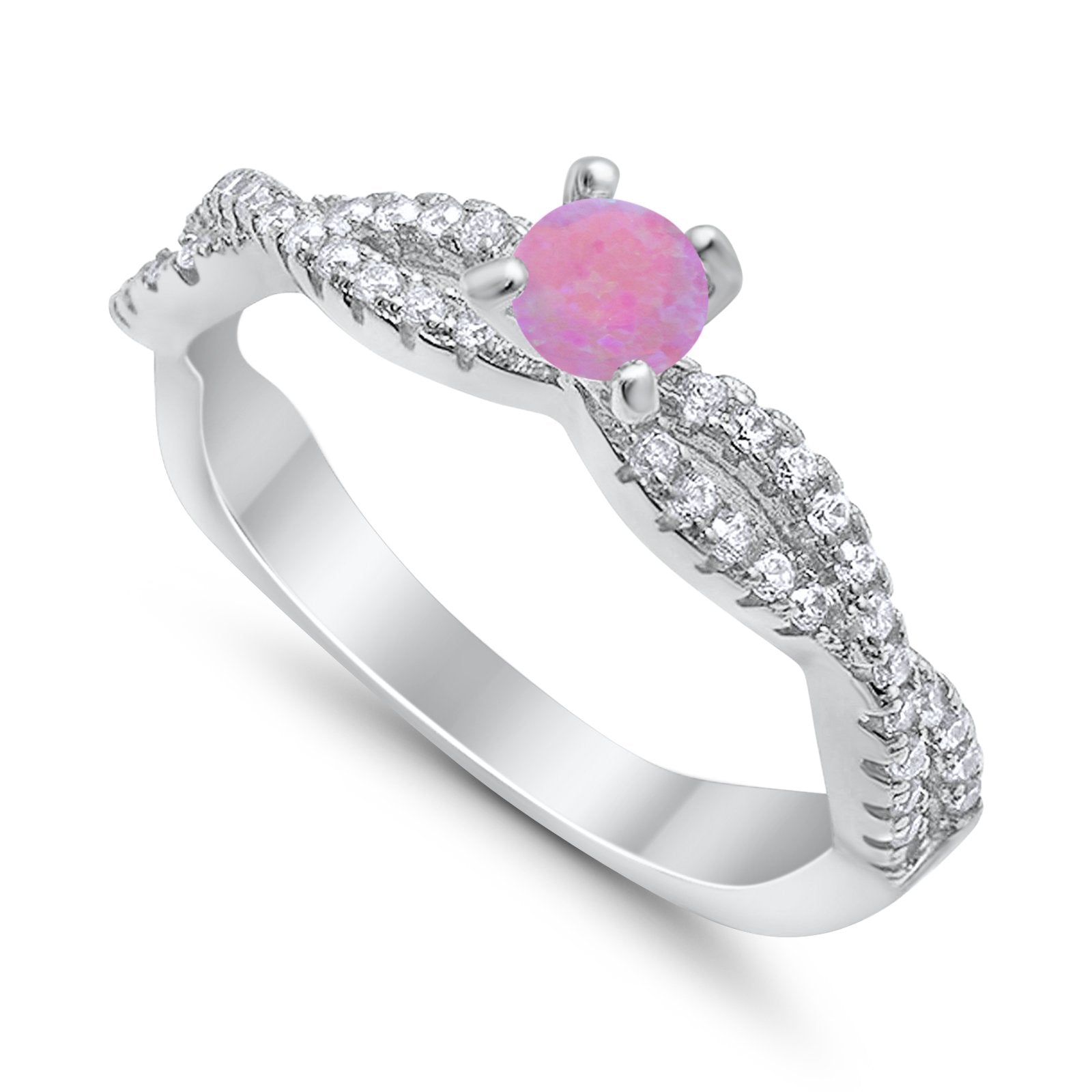 Fashion Solitaire Accent Ring Round Cubic Zirconia 925 Sterling Silver