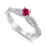 Fashion Solitaire Accent Ring Round Cubic Zirconia 925 Sterling Silver