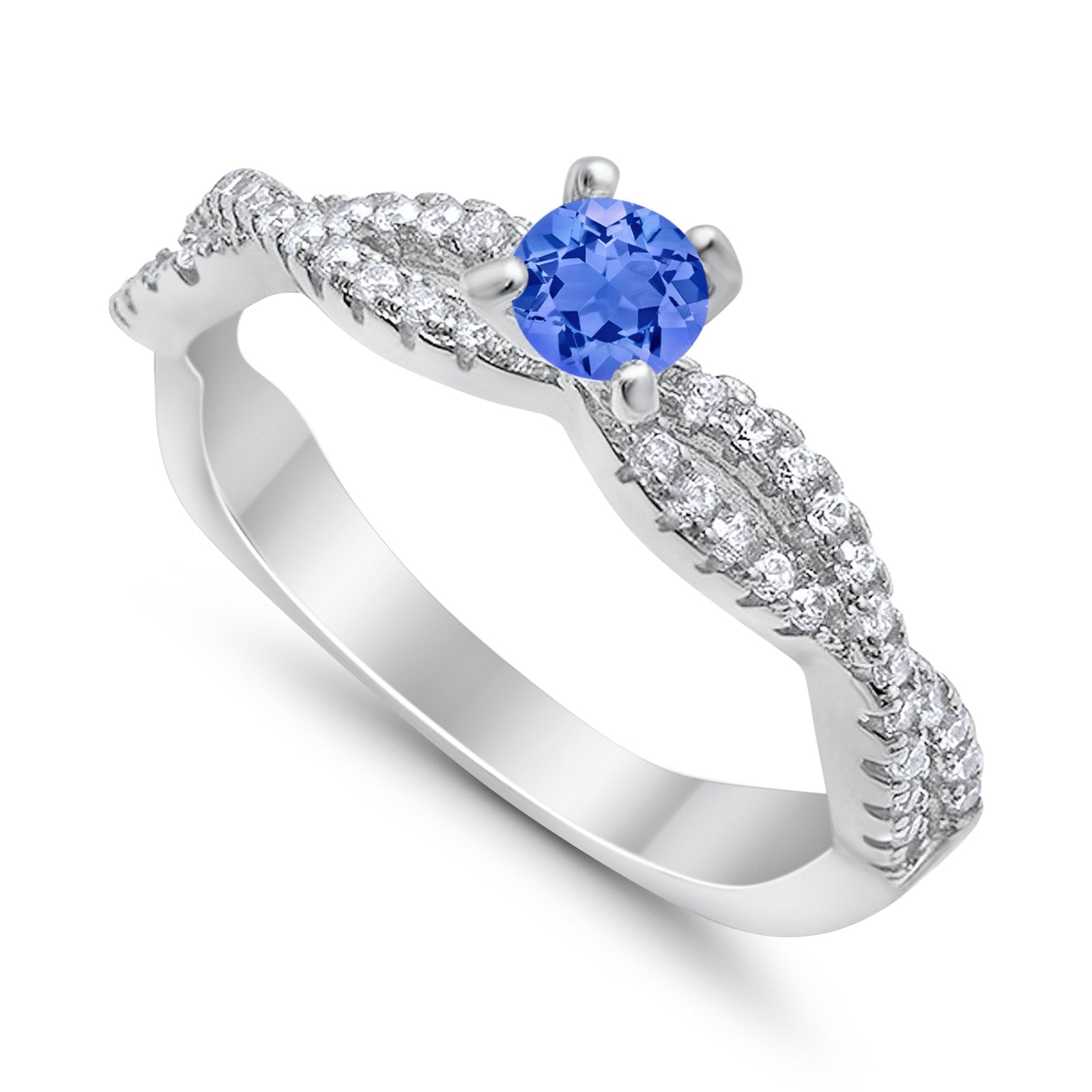 Fashion Solitaire Accent Ring Round Cubic Zirconia 925 Sterling Silver