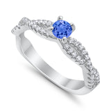 Fashion Solitaire Accent Ring Round Cubic Zirconia 925 Sterling Silver