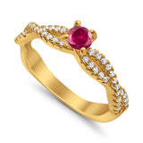 Fashion Solitaire Accent Ring Round Cubic Zirconia 925 Sterling Silver