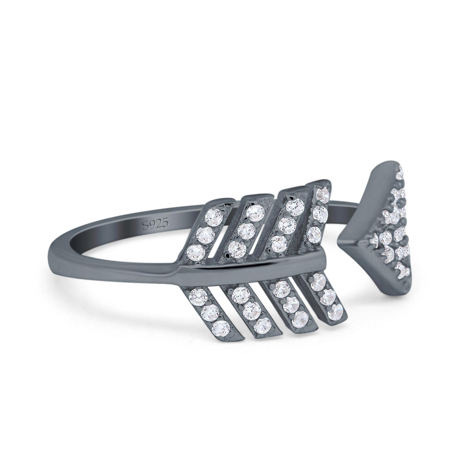 Petite Dainty Sideways Arrow Ring Round Simulated Cubic Zirconia 925 Sterling Silver