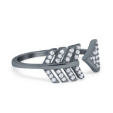 Petite Dainty Sideways Arrow Ring Round Simulated Cubic Zirconia 925 Sterling Silver