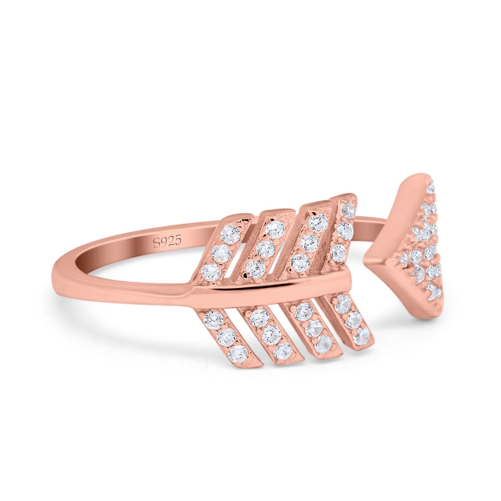 Petite Dainty Sideways Arrow Ring Round Simulated Cubic Zirconia 925 Sterling Silver