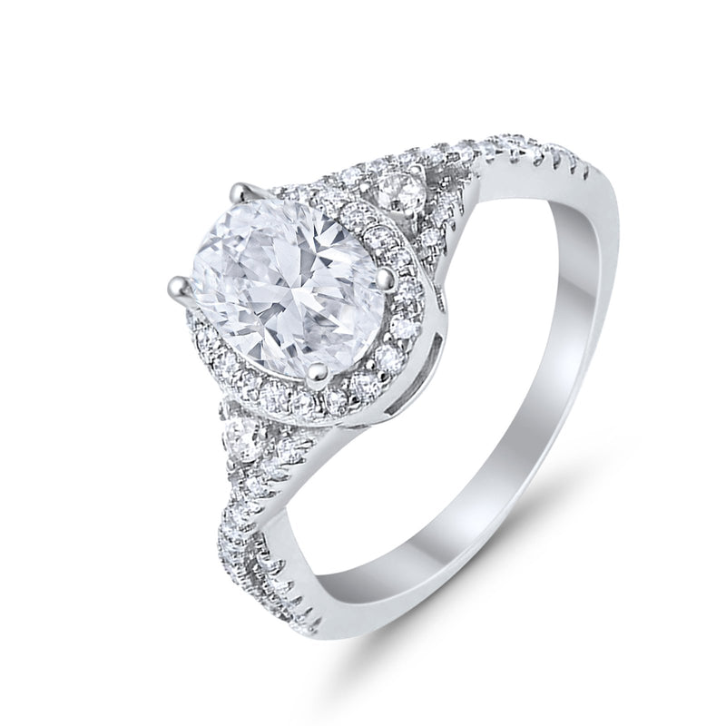 Halo Wedding Ring Simulated Cubic Zirconia 925 Sterling Silver