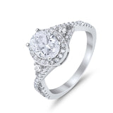 Halo Wedding Ring Simulated Cubic Zirconia 925 Sterling Silver