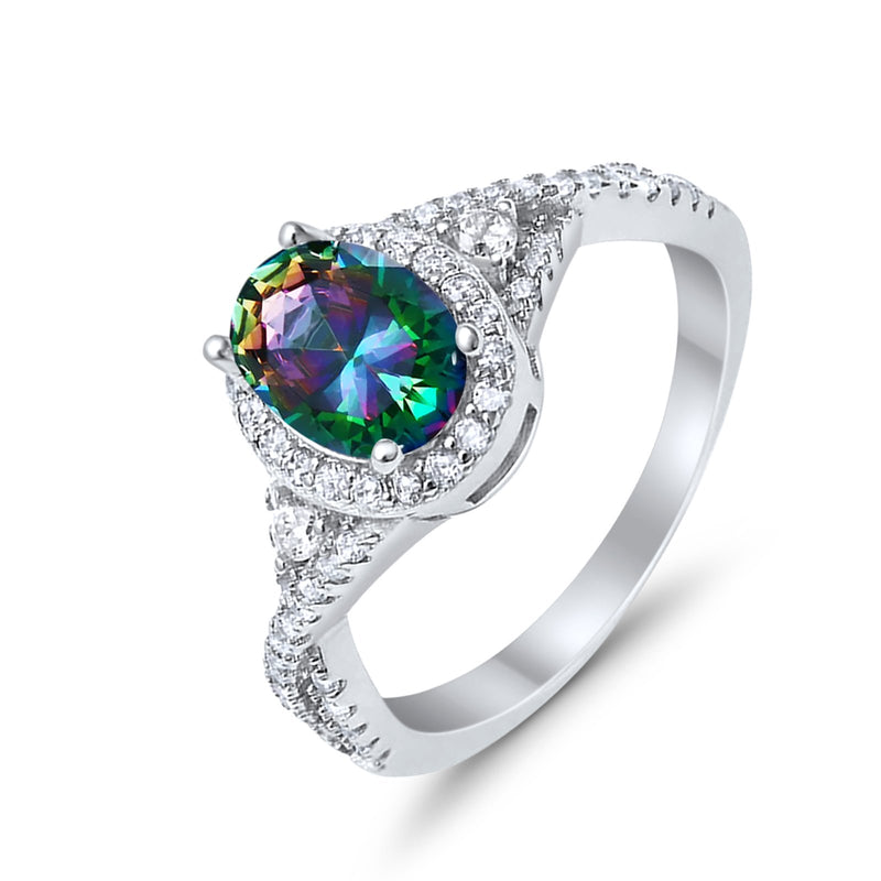 Halo Wedding Ring Simulated Cubic Zirconia 925 Sterling Silver