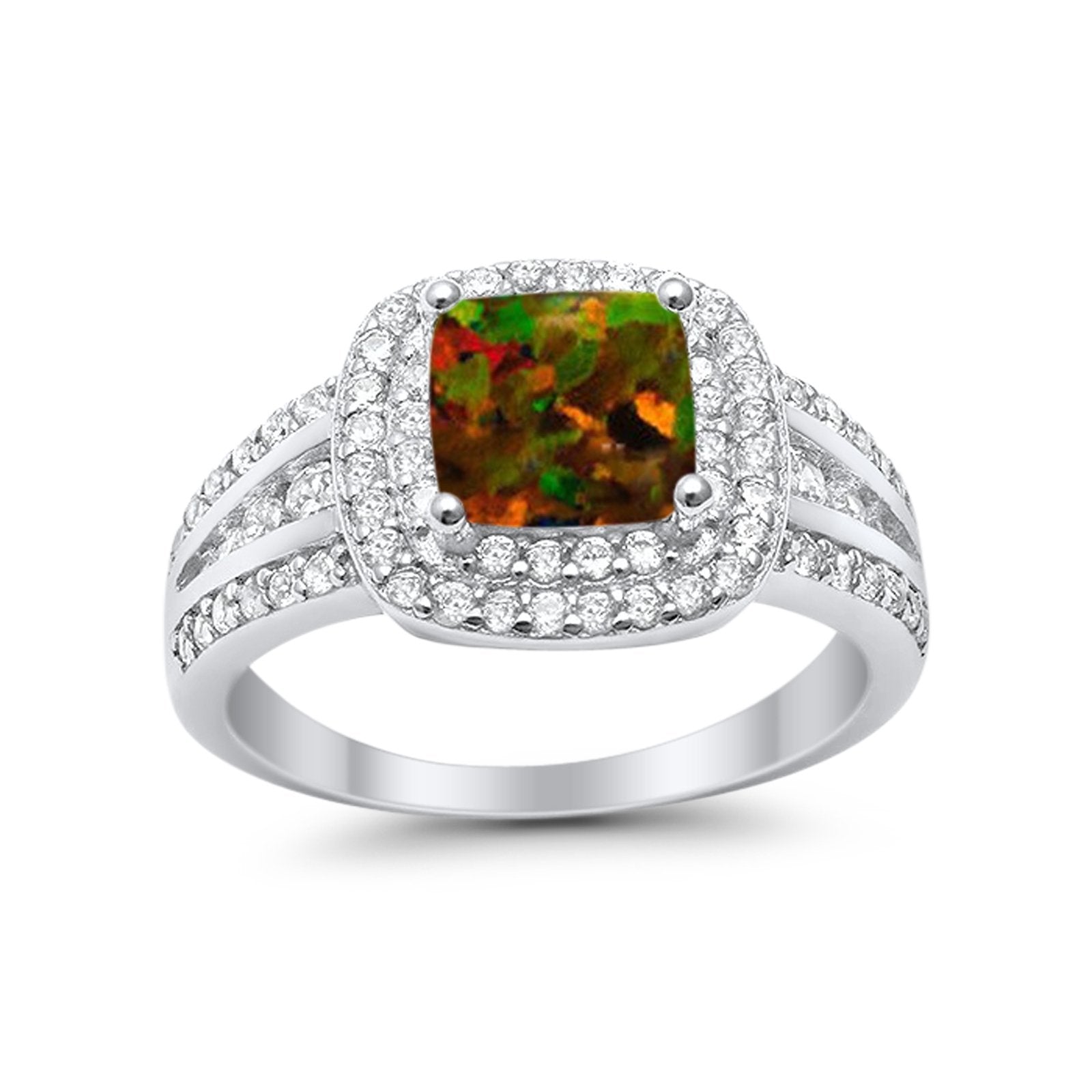 Halo Art Deco Wedding Ring Simulated Cubic Zirconia 925 Sterling Silver