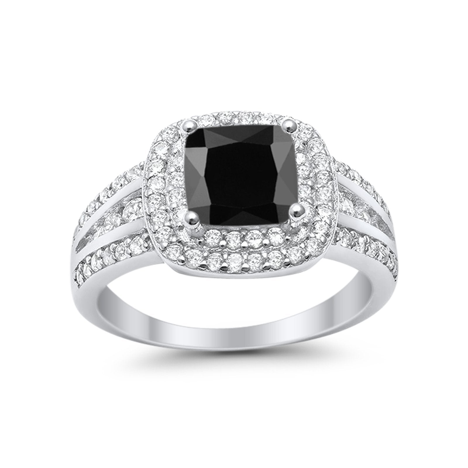 Halo Art Deco Wedding Ring Simulated Cubic Zirconia 925 Sterling Silver