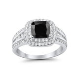 Halo Art Deco Wedding Ring Simulated Cubic Zirconia 925 Sterling Silver