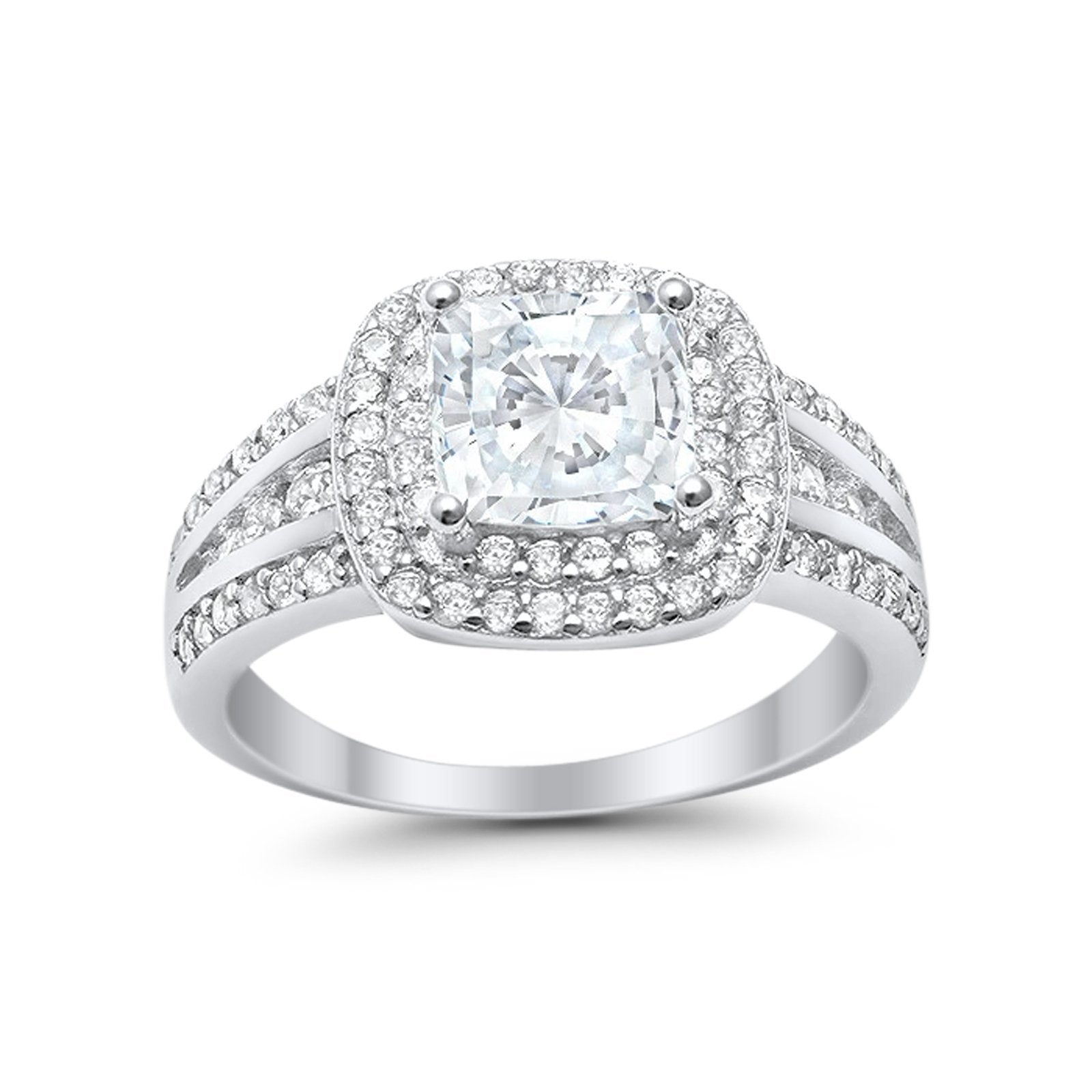 Halo Art Deco Wedding Ring Simulated Cubic Zirconia 925 Sterling Silver