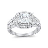 Halo Art Deco Wedding Ring Simulated Cubic Zirconia 925 Sterling Silver