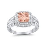 Halo Art Deco Wedding Ring Simulated Cubic Zirconia 925 Sterling Silver