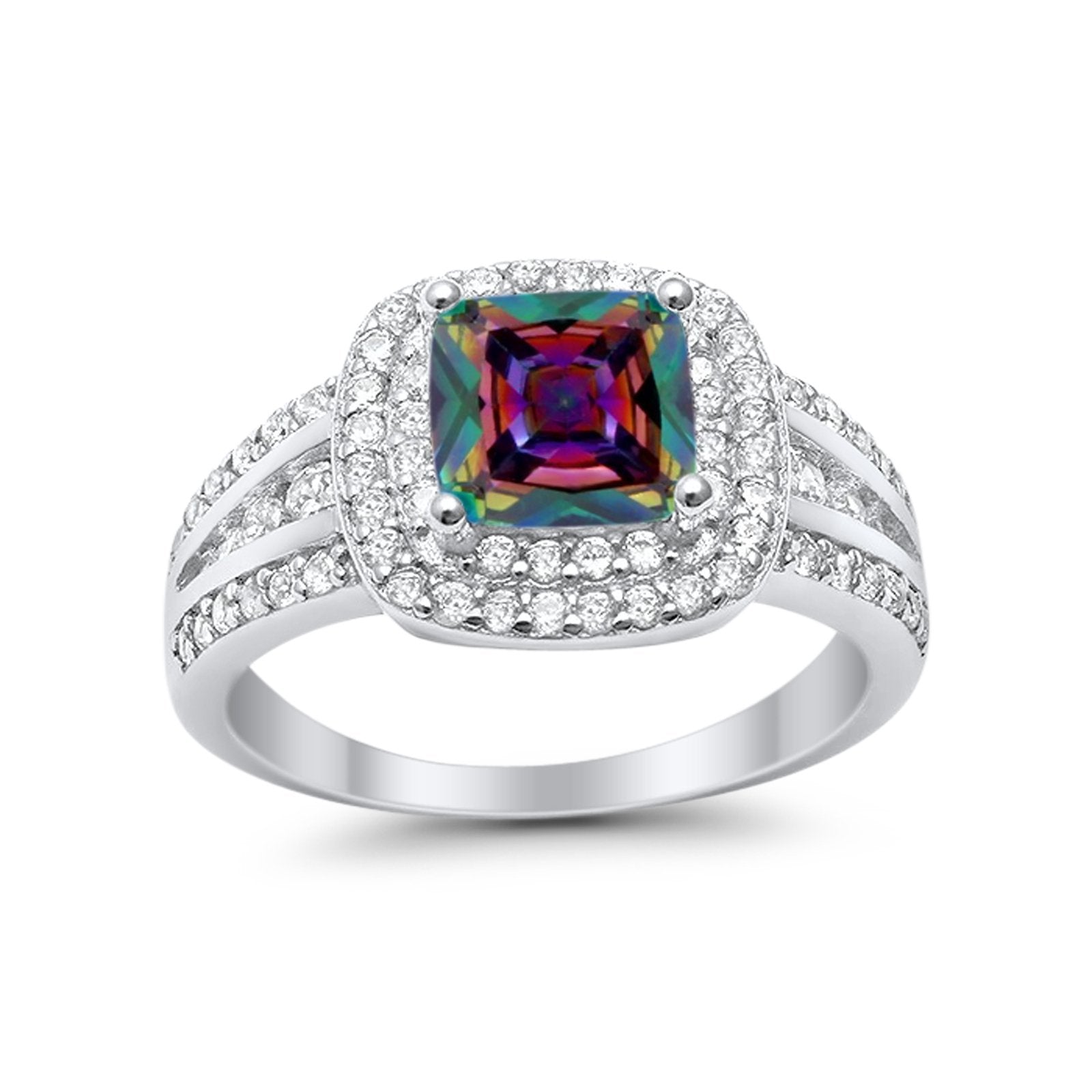 Halo Art Deco Wedding Ring Simulated Cubic Zirconia 925 Sterling Silver