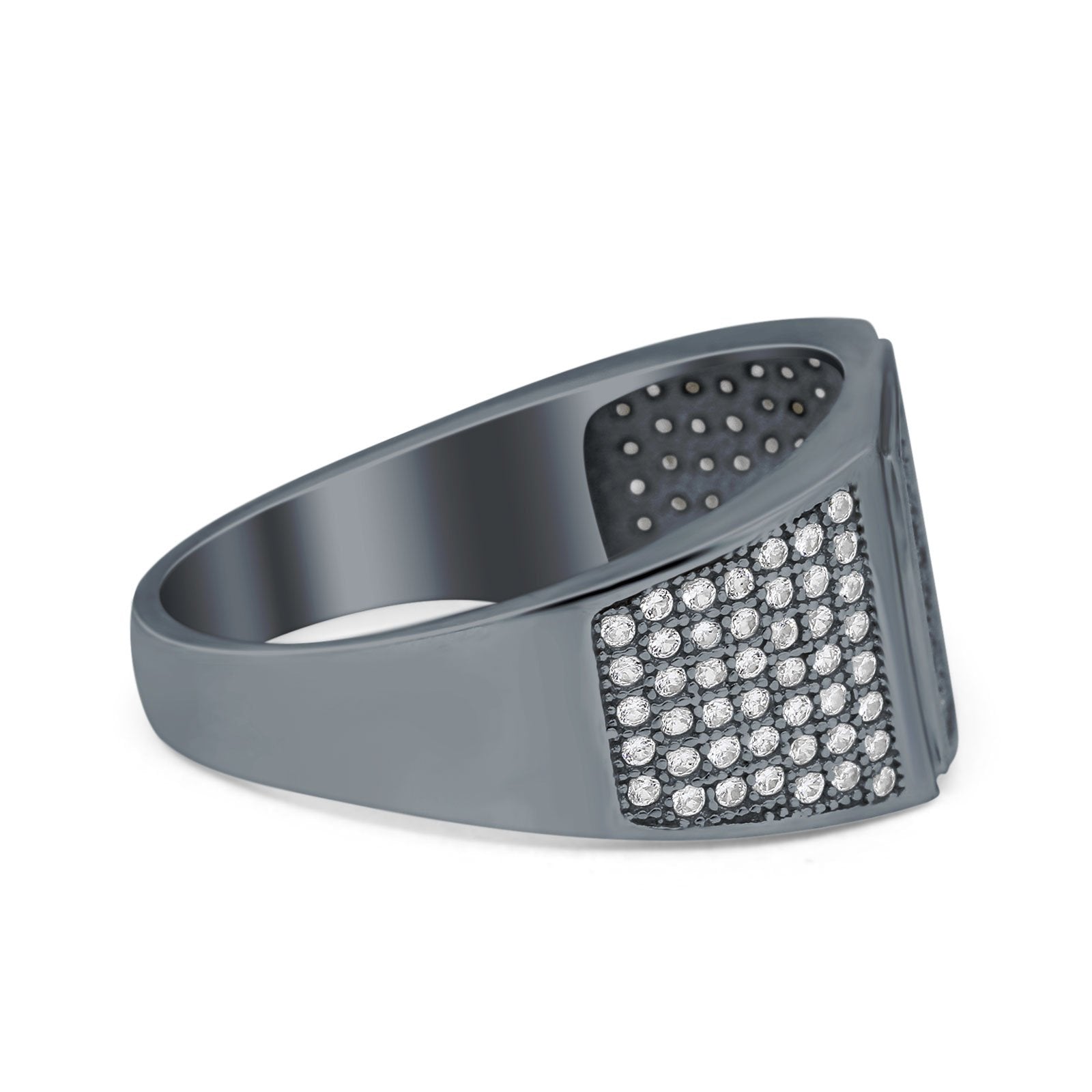 Hip Hop Ring Ice Micro Pave Round Eternity Simulated CZ 925 Sterling Silver