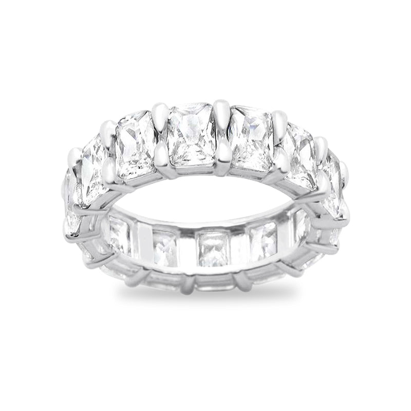Eternity Stackable Wedding Ring Emerald Cut 925 Sterling Silver