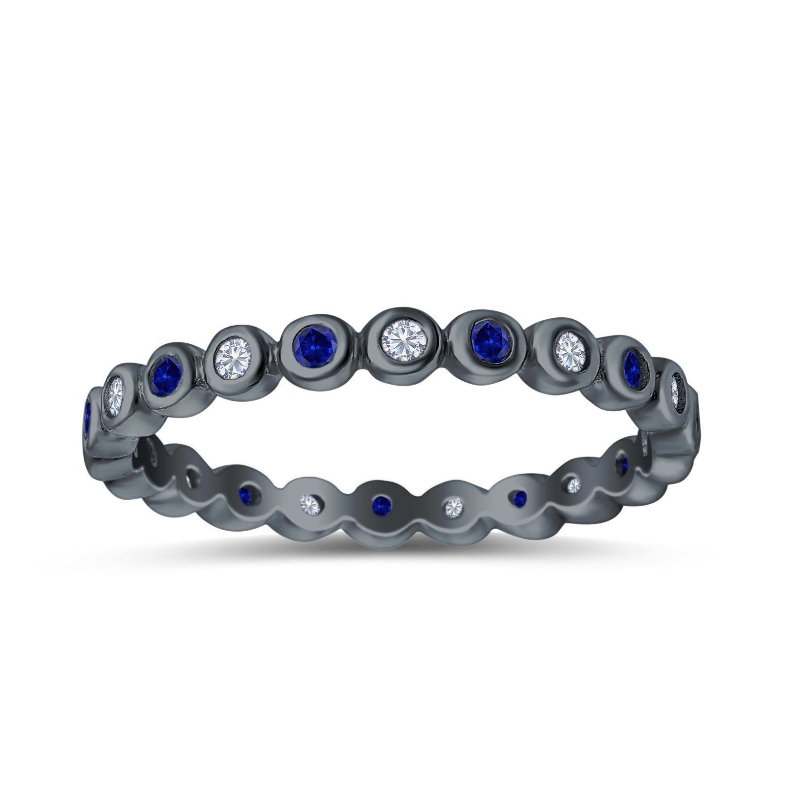 Full Eternity 2.5mm Wedding Stackable Band Ring Round Simulated Cubic Zirconia 925 Sterling Silver