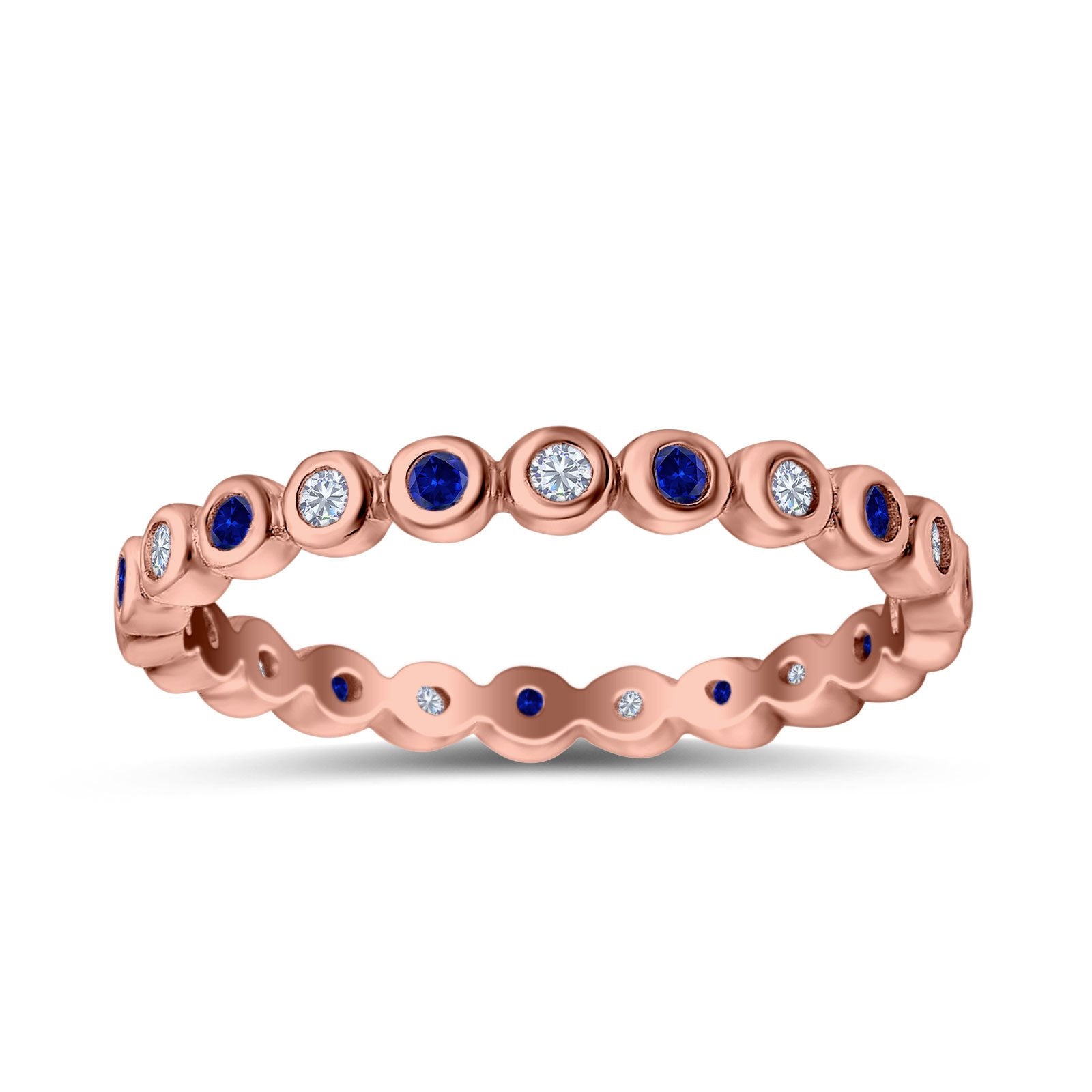 Full Eternity 2.5mm Wedding Stackable Band Ring Round Simulated Cubic Zirconia 925 Sterling Silver