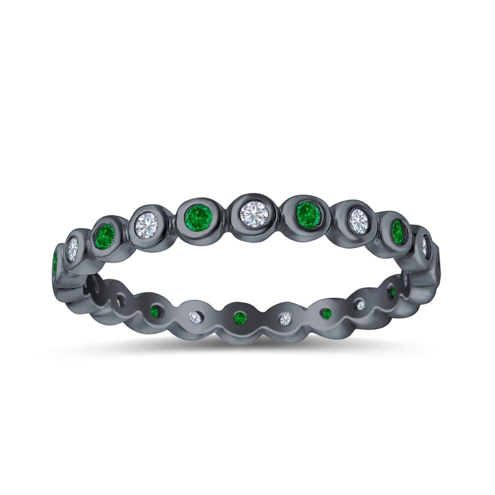 Full Eternity 2.5mm Wedding Stackable Band Ring Round Simulated Cubic Zirconia 925 Sterling Silver