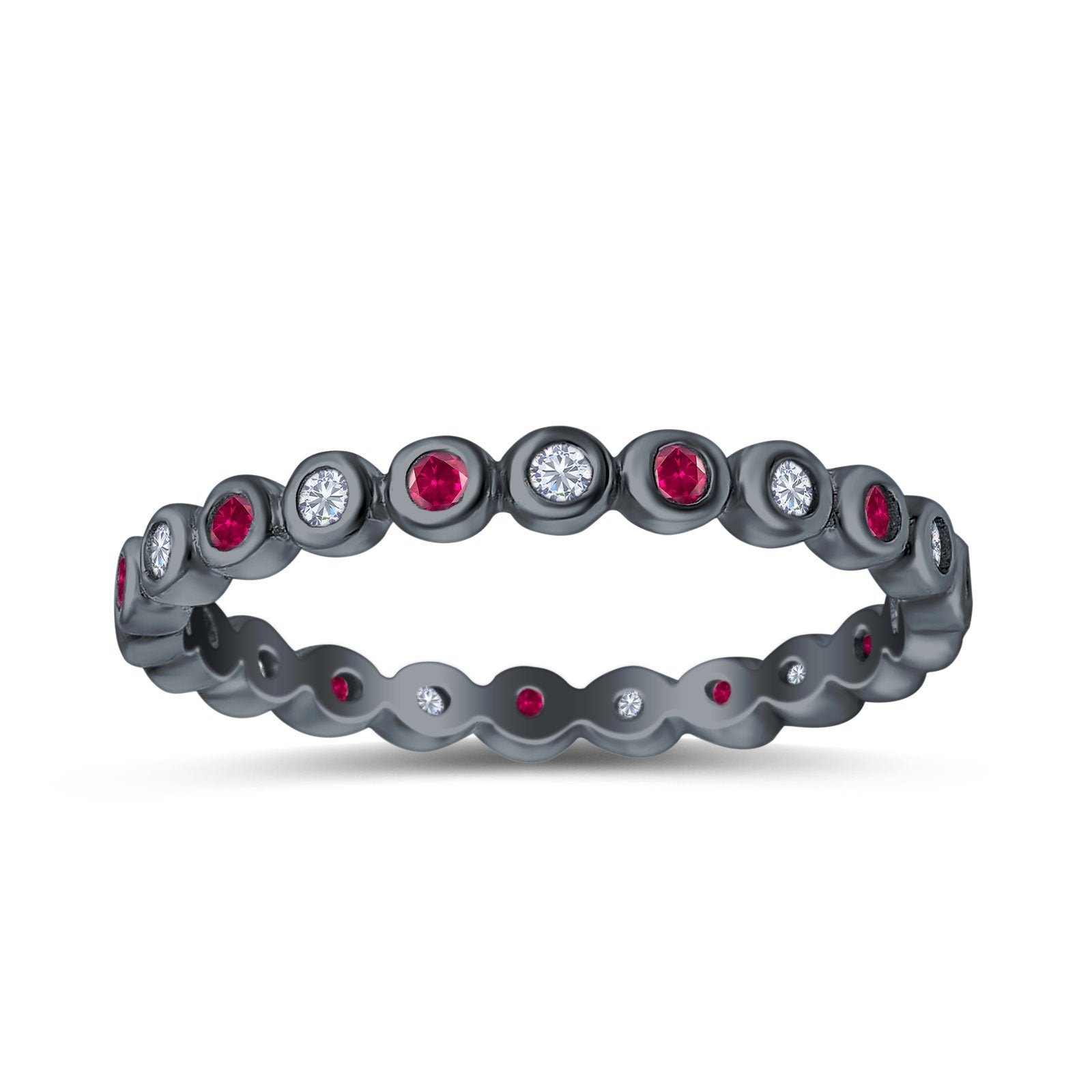 Full Eternity 2.5mm Wedding Stackable Band Ring Round Simulated Cubic Zirconia 925 Sterling Silver