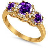 3 Stone Halo Wedding Ring Simulated Cubic Zirconia 925 Sterling Silver