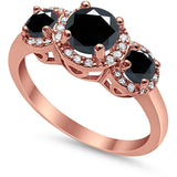 3 Stone Halo Wedding Ring Simulated Cubic Zirconia 925 Sterling Silver