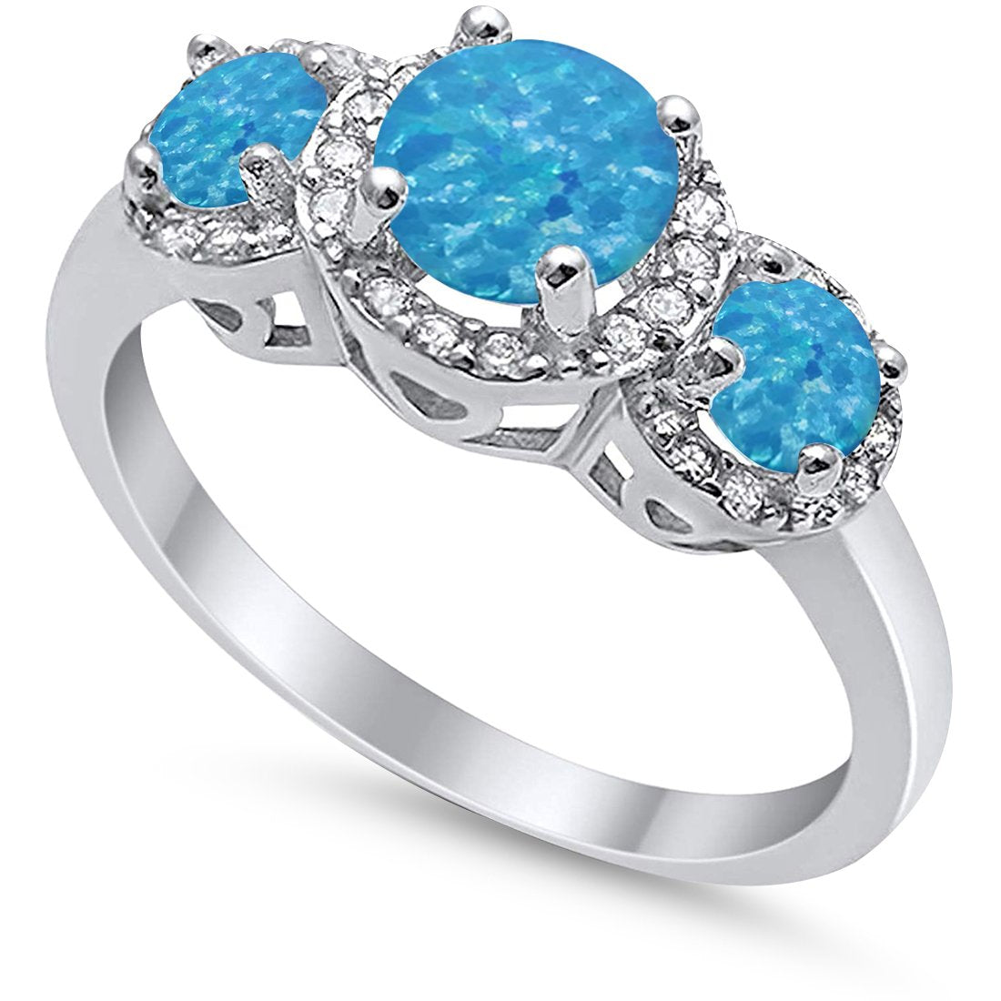 3 Stone Halo Wedding Ring Simulated Cubic Zirconia 925 Sterling Silver