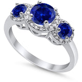 3 Stone Halo Wedding Ring Simulated Cubic Zirconia 925 Sterling Silver