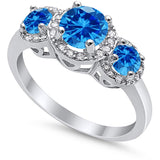 3 Stone Halo Wedding Ring Simulated Cubic Zirconia 925 Sterling Silver