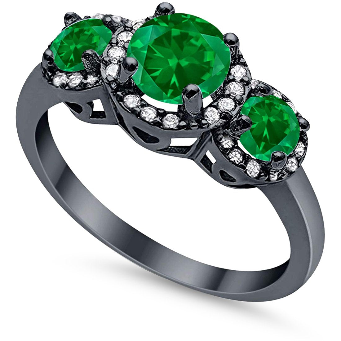 3 Stone Halo Wedding Ring Simulated Cubic Zirconia 925 Sterling Silver