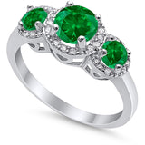 3 Stone Halo Wedding Ring Simulated Cubic Zirconia 925 Sterling Silver