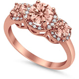 3 Stone Halo Wedding Ring Simulated Cubic Zirconia 925 Sterling Silver