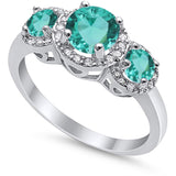 3 Stone Halo Wedding Ring Simulated Cubic Zirconia 925 Sterling Silver