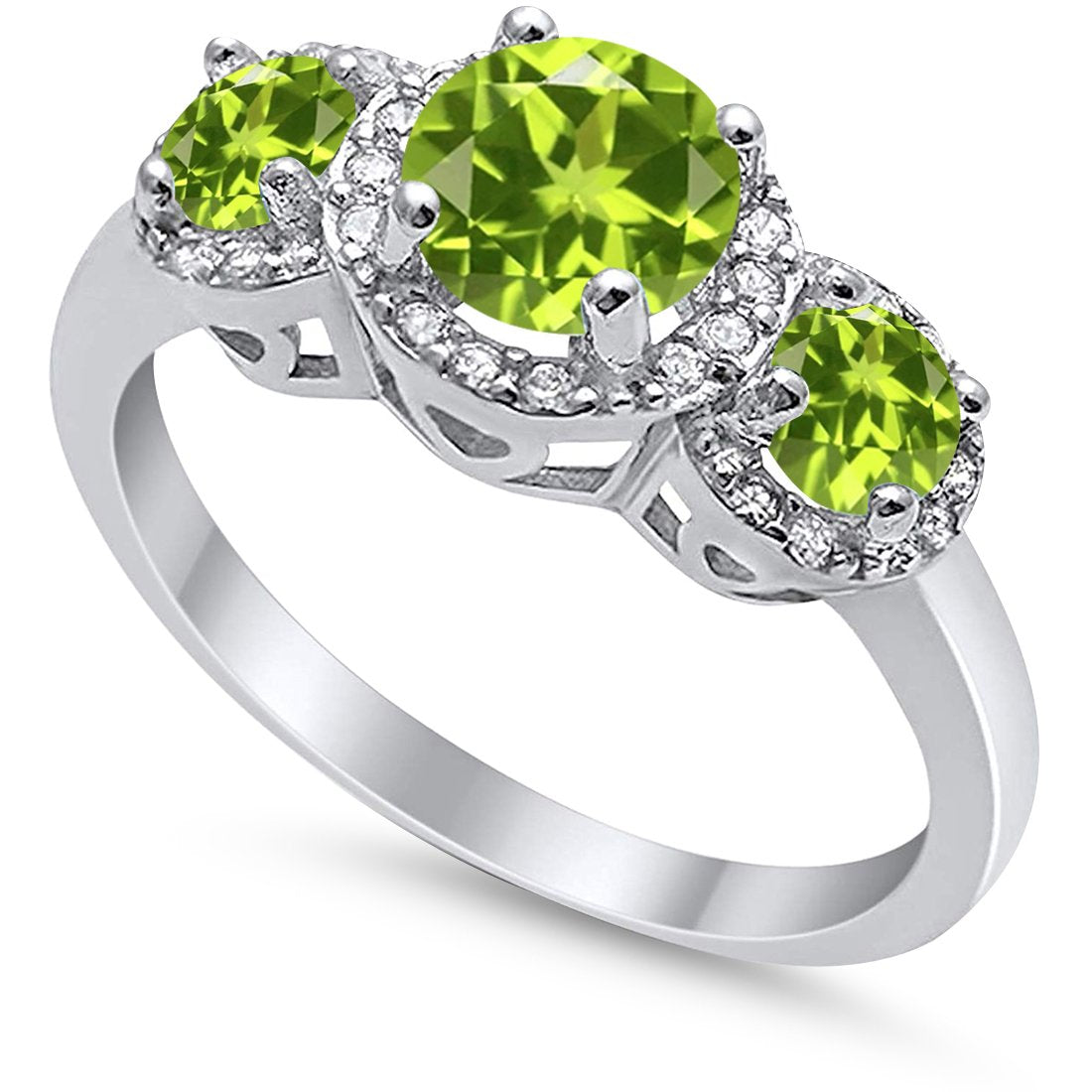 3 Stone Halo Wedding Ring Simulated Cubic Zirconia 925 Sterling Silver