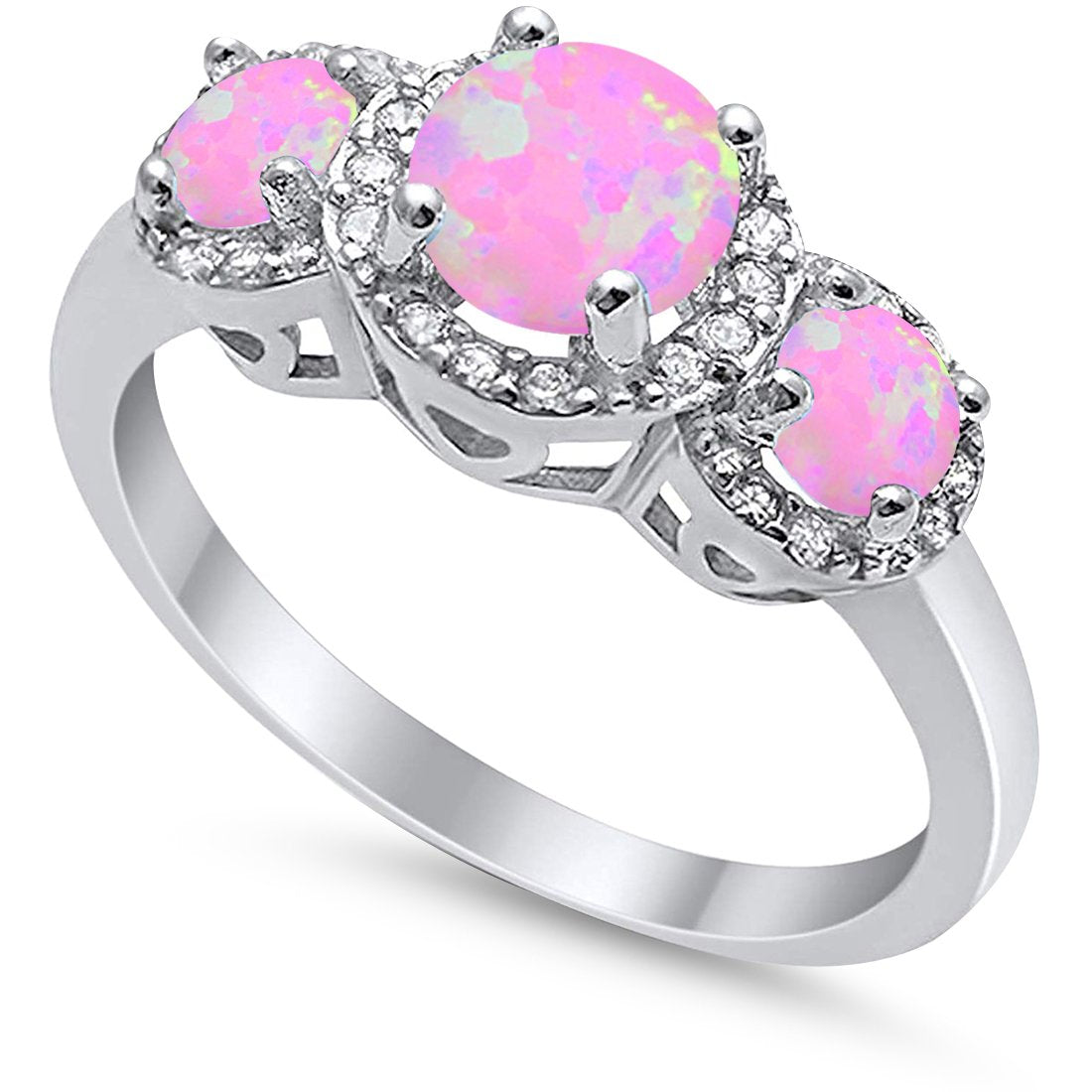 3 Stone Halo Wedding Ring Simulated Cubic Zirconia 925 Sterling Silver
