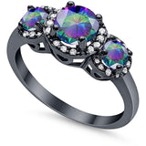 3 Stone Halo Wedding Ring Simulated Cubic Zirconia 925 Sterling Silver