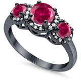 3 Stone Halo Wedding Ring Simulated Cubic Zirconia 925 Sterling Silver