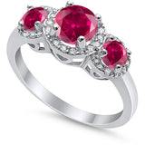 3 Stone Halo Wedding Ring Simulated Cubic Zirconia 925 Sterling Silver