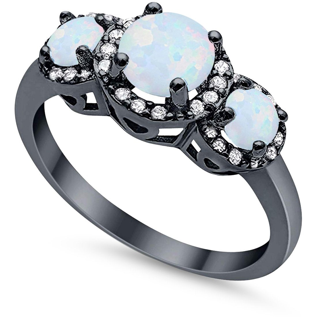 3 Stone Halo Wedding Ring Simulated Cubic Zirconia 925 Sterling Silver