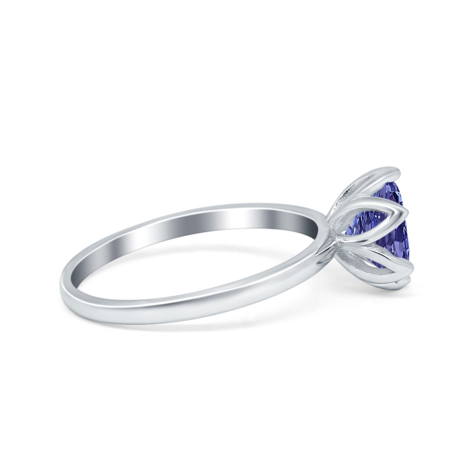 Flower Solitaire Wedding Ring Simulated Cubic Zirconia 925 Sterling Silver